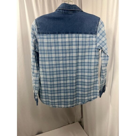 Coldwater Creek Denim Women's Plaid Blue Pearl Snap Shirt 6P 100% Cotton - Picture 2 of 8